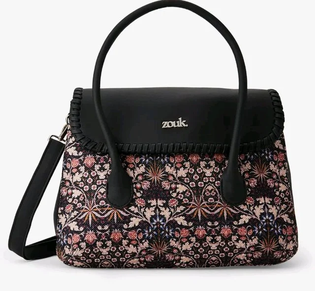 Zouk Printed Jute Handcrafted Vegan Leather Multicolor Women's Satchel Bag | Ladies Purse Handbag | Double Handle Detachable Strap
50+
