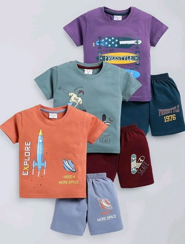 Unisex T-Shirt and Shorts Set
- 2-3 Y, Purple / Orange / Green