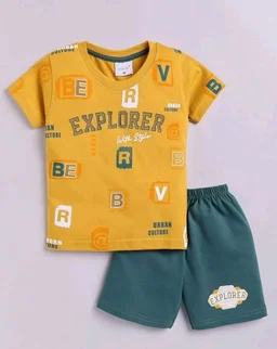 Unisex T-Shirt and Shorts Set
- 18-24 M, Mustard wine/ Sea Green