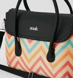 Zouk Printed Jute Handcrafted Vegan Leather Multicolor Women's Satchel Bag | Ladies Purse Handbag | Double Handle Detachable Strap