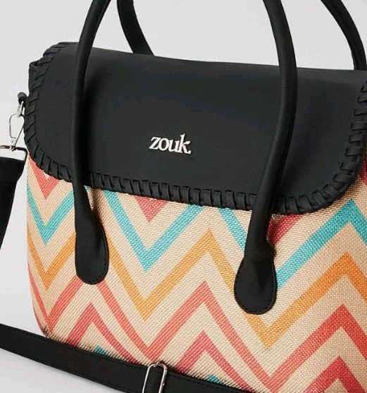 Zouk Printed Jute Handcrafted Vegan Leather Multicolor Women's Satchel Bag | Ladies Purse Handbag | Double Handle Detachable Strap