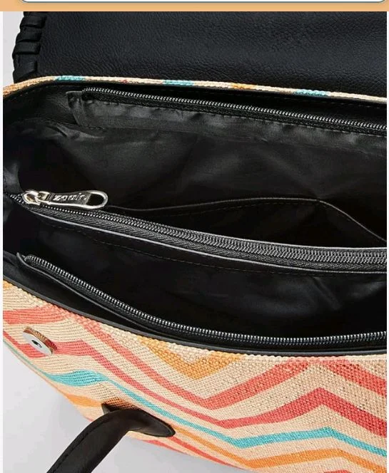 Zouk Printed Jute Handcrafted Vegan Leather Multicolor Women's Satchel Bag | Ladies Purse Handbag | Double Handle Detachable Strap