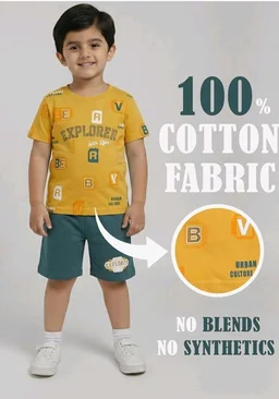 Unisex T-Shirt and Shorts Set
- 4-5 Y, Mustard wine/ Sea Green