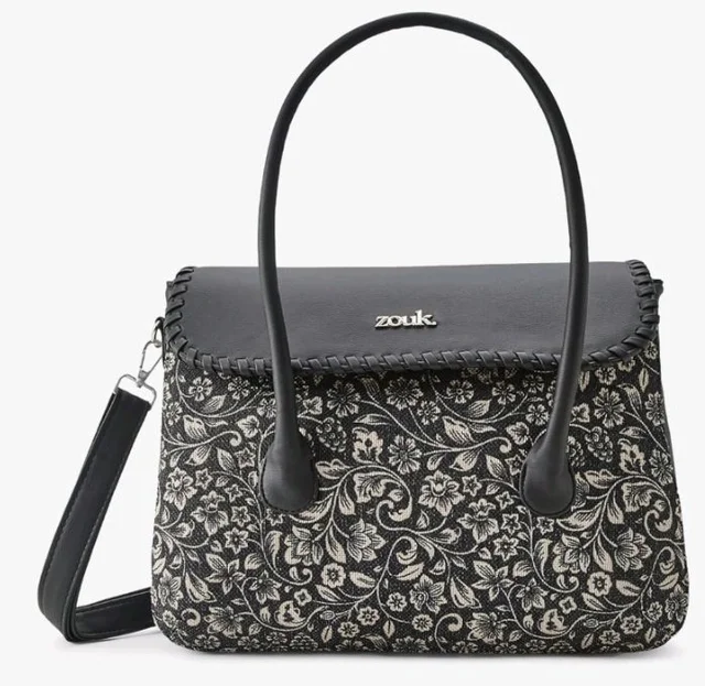 Zouk Printed Jute Handcrafted Vegan Leather Multicolor Women's Satchel Bag | Ladies Purse Handbag | Double Handle Detachable