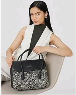 Zouk Printed Jute Handcrafted Vegan Leather Multicolor Women's Satchel Bag | Ladies Purse Handbag | Double Handle Detachable