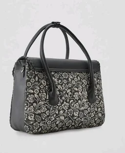 Zouk Printed Jute Handcrafted Vegan Leather Multicolor Women's Satchel Bag | Ladies Purse Handbag | Double Handle Detachable