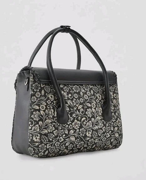 Zouk Printed Jute Handcrafted Vegan Leather Multicolor Women's Satchel Bag | Ladies Purse Handbag | Double Handle Detachable