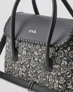 Zouk Printed Jute Handcrafted Vegan Leather Multicolor Women's Satchel Bag | Ladies Purse Handbag | Double Handle Detachable