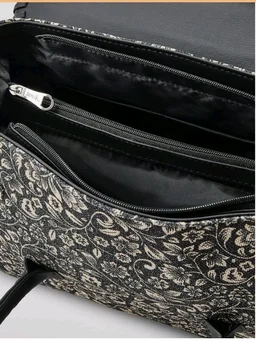 Zouk Printed Jute Handcrafted Vegan Leather Multicolor Women's Satchel Bag | Ladies Purse Handbag | Double Handle Detachable