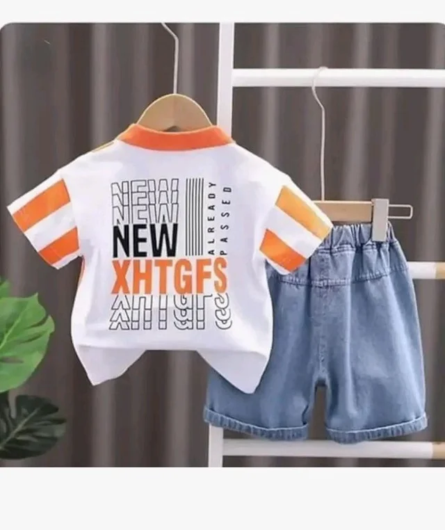 Jaganath Creations Kids Clothes for Boys | Printed Cotton Half Sleeves T-shirt with Denim Shorts | Baby Boy Dress Clothing Set
- 12-18 M, Orange
