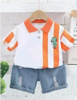 Jaganath Creations Kids Clothes for Boys | Printed Cotton Half Sleeves T-shirt with Denim Shorts | Baby Boy Dress Clothing Set
- 12-18 M, Orange