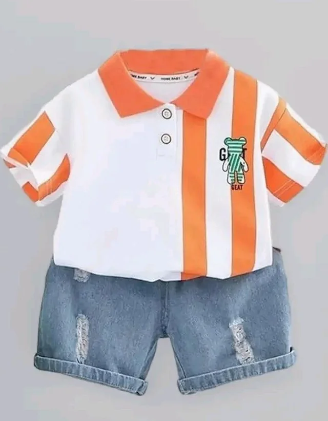 Jaganath Creations Kids Clothes for Boys | Printed Cotton Half Sleeves T-shirt with Denim Shorts | Baby Boy Dress Clothing Set
- 18-24 M, Orange