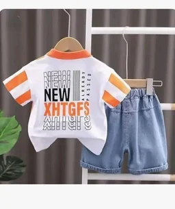 Jaganath Creations Kids Clothes for Boys | Printed Cotton Half Sleeves T-shirt with Denim Shorts | Baby Boy Dress Clothing Set
- 1-2 Y, Orange