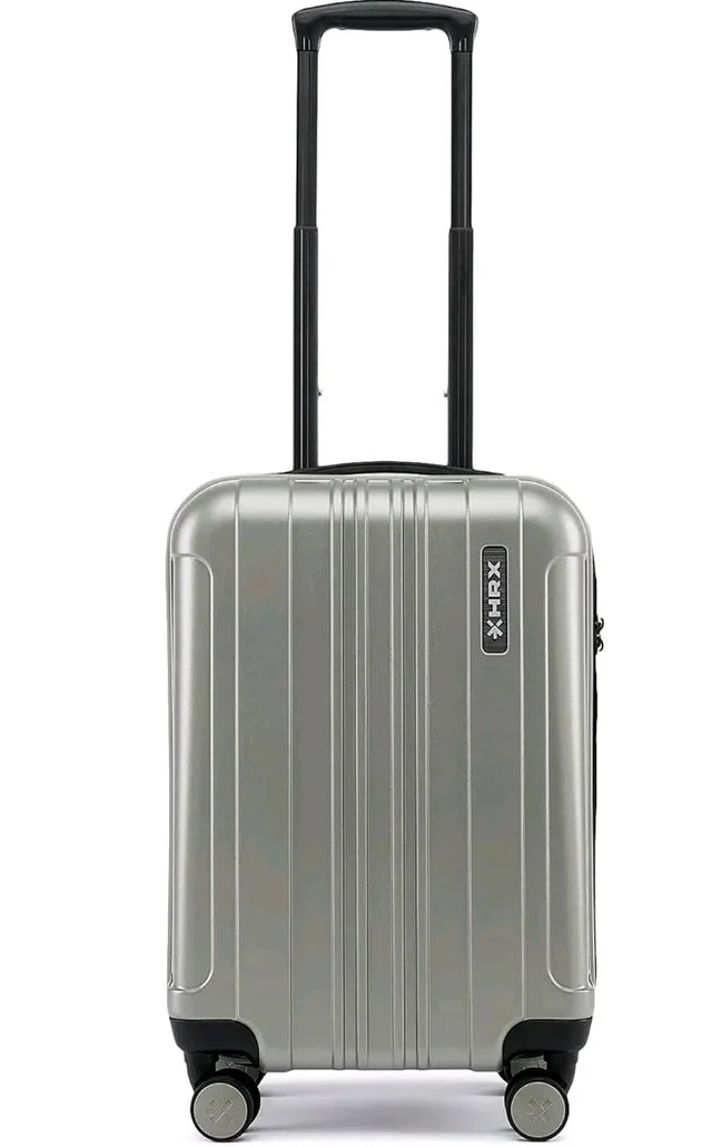 HRX Force Cabin Size Silver Polycarbonate Hard Shell Suitcase - Premium Travel Trolley Bag with 8 Spinner Wheels, Number Lock & Water Resistant Body