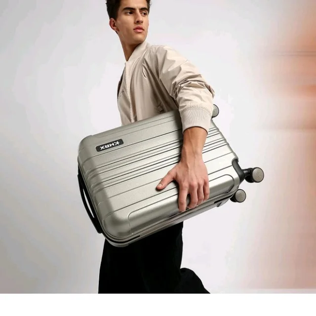 HRX Force Cabin Size Silver Polycarbonate Hard Shell Suitcase - Premium Travel Trolley Bag with 8 Spinner Wheels, Number Lock & Water Resistant Body