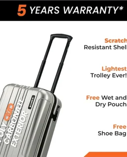 HRX Force Cabin Size Silver Polycarbonate Hard Shell Suitcase - Premium Travel Trolley Bag with 8 Spinner Wheels, Number Lock & Water Resistant Body
