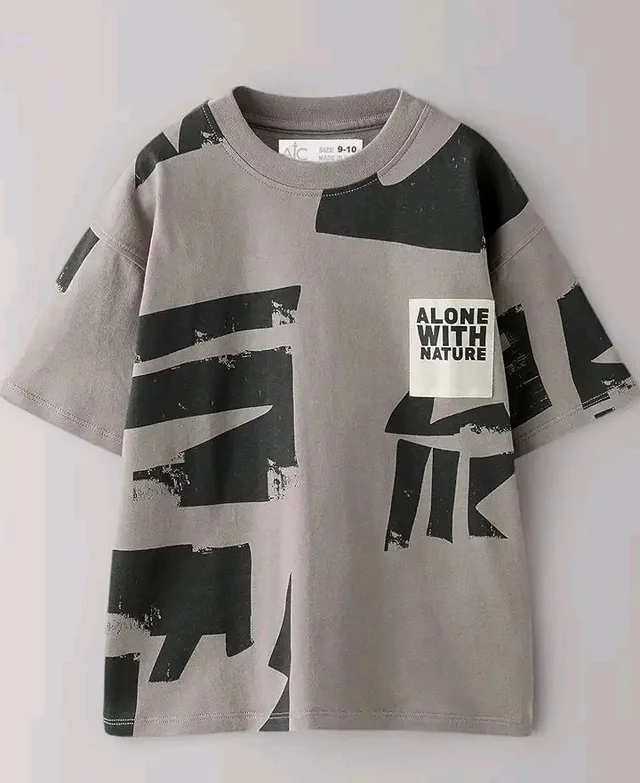 Alan Jones Clothing Boys Oversized Cotton Printed T-Shirt | Round Neck, Short Sleeves, Casual Wear - 9-10 Y, Anthracite Grey