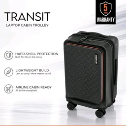 Brand: HRX
HRX Transit Cabin Size Black Polycarbonate Hard Shell Suitcase with Front Laptop Compartment - Premium Travel Trolley Bag with 8 Spinner Wheels, Number Lock & Water Resistant Body