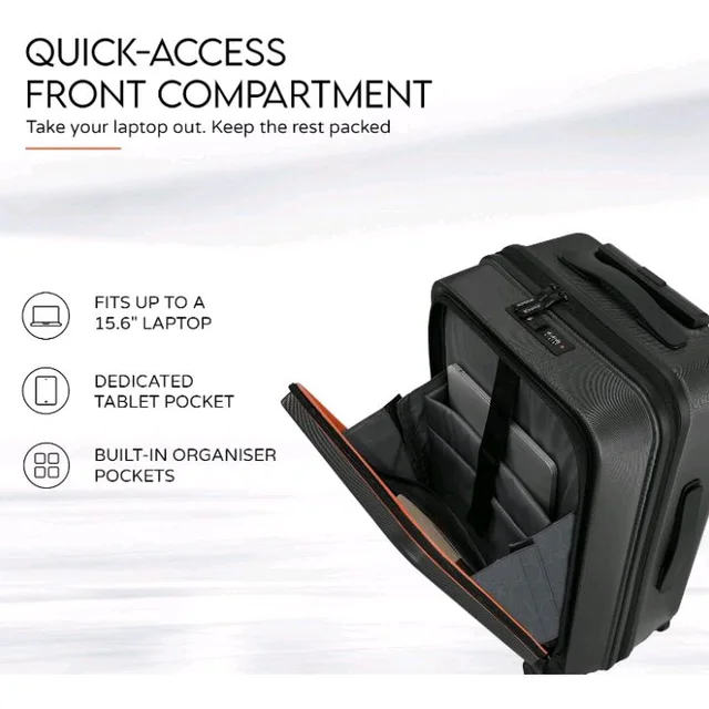 Brand: HRX
HRX Transit Cabin Size Black Polycarbonate Hard Shell Suitcase with Front Laptop Compartment - Premium Travel Trolley Bag with 8 Spinner Wheels, Number Lock & Water Resistant Body