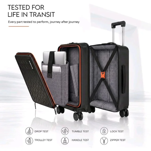 Brand: HRX
HRX Transit Cabin Size Black Polycarbonate Hard Shell Suitcase with Front Laptop Compartment - Premium Travel Trolley Bag with 8 Spinner Wheels, Number Lock & Water Resistant Body