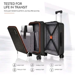 Brand: HRX
HRX Transit Cabin Size Black Polycarbonate Hard Shell Suitcase with Front Laptop Compartment - Premium Travel Trolley Bag with 8 Spinner Wheels, Number Lock & Water Resistant Body