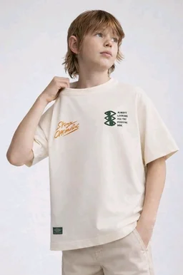 Alan Jones Clothing Boys Oversized Cotton Printed T-Shirt | Round Neck, Short Sleeves, Casual Wear
- 9-10 Y, Invory