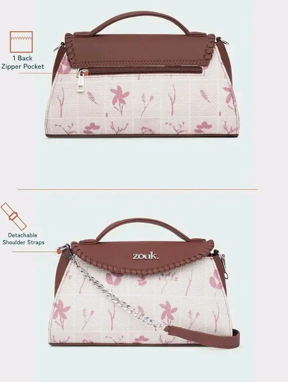 Zouk Saisha Sling Bag for Women – Vegan Leather with Whip-Stitch Detailing & Detachable Silver | Water-Resistant Stylish Purse |