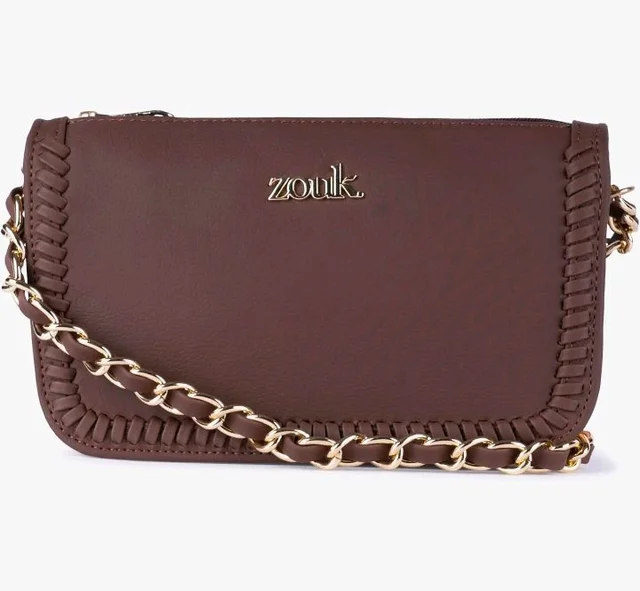 Zouk Small Shoulder Bag Bag for Women | Stylish Vegan Leather Shoulder Bag with Gold Chain Handle | Water-Resistant | Chic & Handcrafted Purse |
