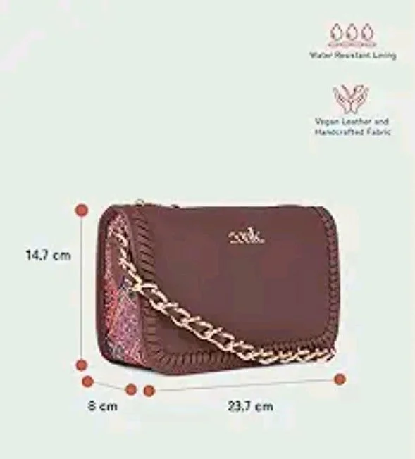 Zouk Small Shoulder Bag Bag for Women | Stylish Vegan Leather Shoulder Bag with Gold Chain Handle | Water-Resistant | Chic & Handcrafted Purse |