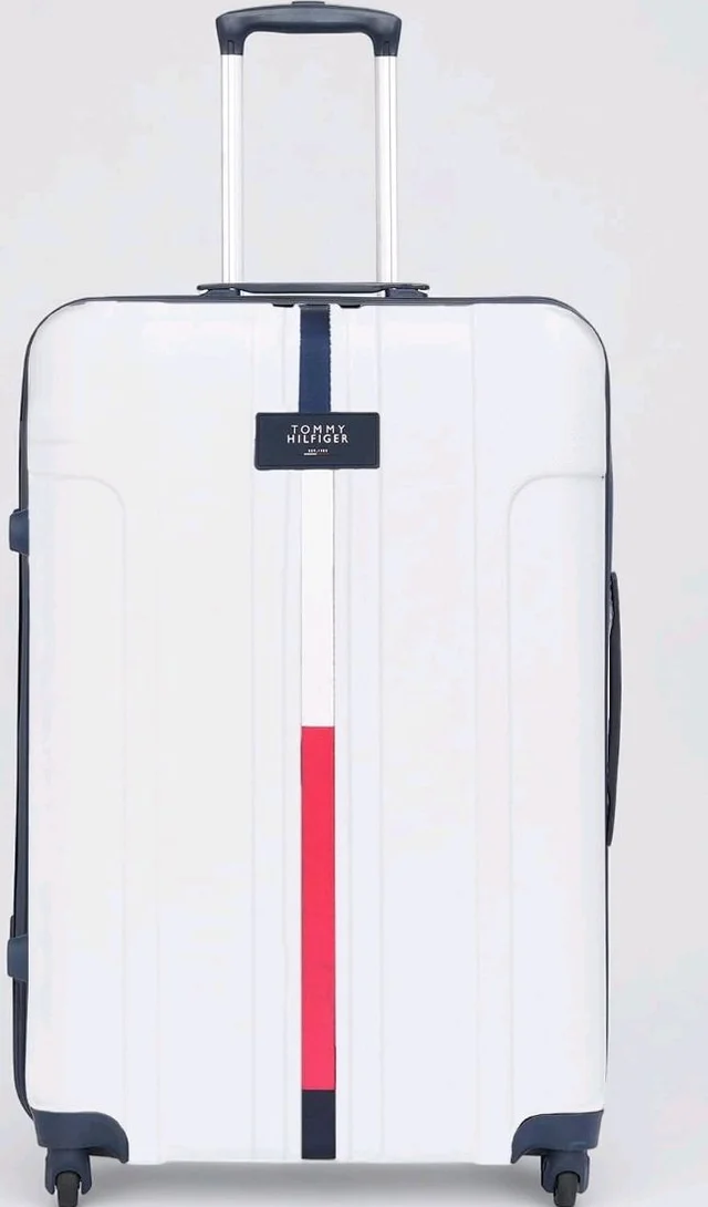Tommy Hilfiger Wyoming Check-in Luggage | 66cm Mid Size Trolley Bag|Durable Polycarbonate Hardshell Suitcase with TSA Lock|360° Spinner Wheel & Adjustable Telescopic Handle|85L Capacity|Color- White