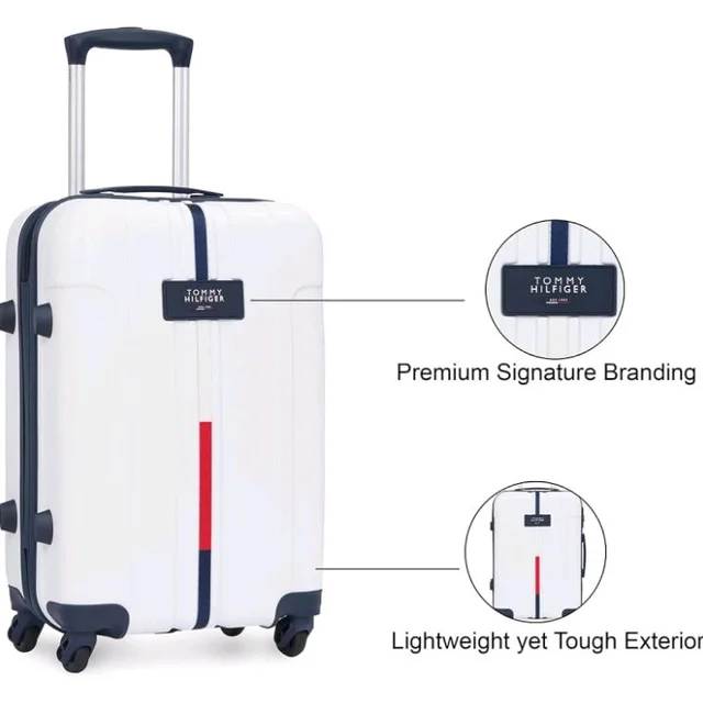 Tommy Hilfiger Wyoming Check-in Luggage | 66cm Mid Size Trolley Bag|Durable Polycarbonate Hardshell Suitcase with TSA Lock|360° Spinner Wheel & Adjustable Telescopic Handle|85L Capacity|Color- White