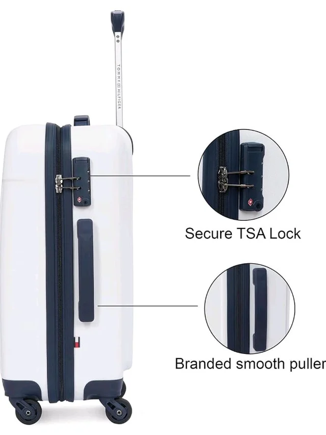 Tommy Hilfiger Wyoming Check-in Luggage | 66cm Mid Size Trolley Bag|Durable Polycarbonate Hardshell Suitcase with TSA Lock|360° Spinner Wheel & Adjustable Telescopic Handle|85L Capacity|Color- White