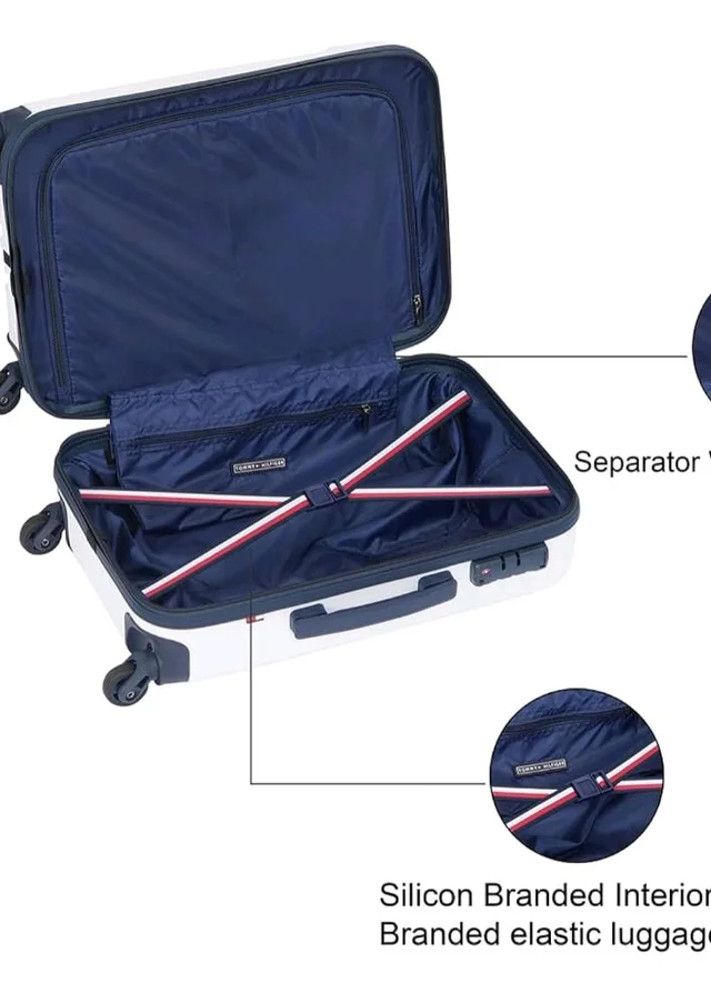 Tommy Hilfiger Wyoming Check-in Luggage | 66cm Mid Size Trolley Bag|Durable Polycarbonate Hardshell Suitcase with TSA Lock|360° Spinner Wheel & Adjustable Telescopic Handle|85L Capacity|Color- White