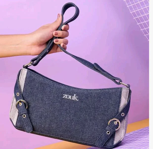 Zouk Lyra 8Small Shoulder Bag for Women – Denim & Printed Shoulder Bag with Water-Resistant Lining | Handcrafted Sling Bag with Multiple Pockets & Zip Closure for Daily & Weekend Use |
