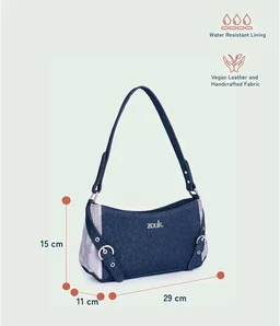 Zouk Lyra 8Small Shoulder Bag for Women – Denim & Printed Shoulder Bag with Water-Resistant Lining | Handcrafted Sling Bag with Multiple Pockets & Zip Closure for Daily & Weekend Use |