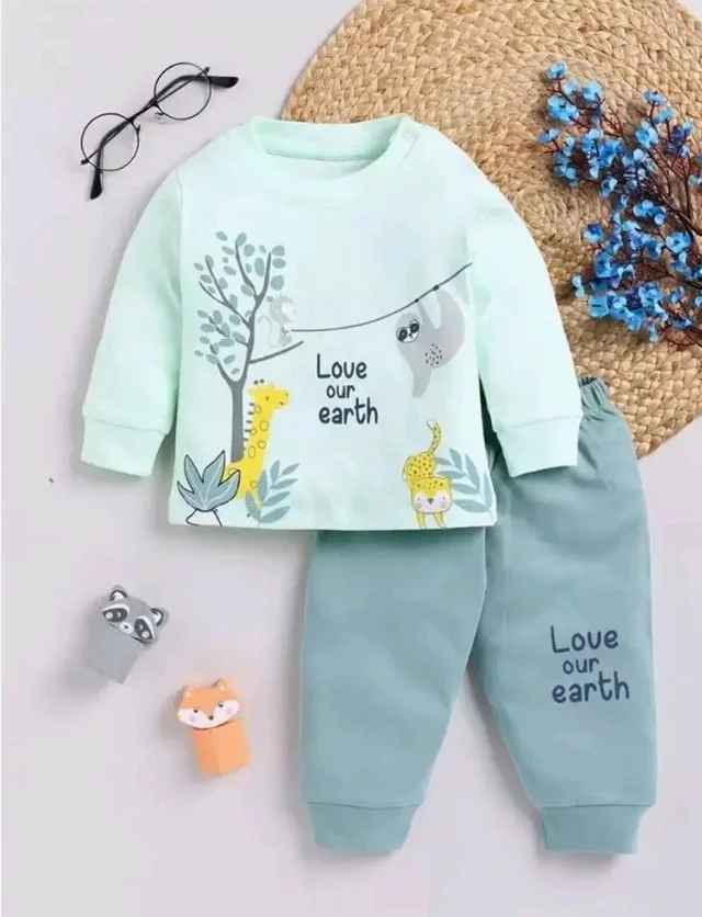 Indhrani Garments Kids Clothes for Boys | Printed Cotton Lightweight Sweatshirt and Pant | Baby Boy Dress Clothing Set
- 6-12 M, Green