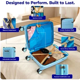 Provogue Spectrum Hard-Sided PP 65 Cm Trolley Bags for Travel Medium Size | Expandable Luggage Suitcase with 8 Wheels | Combination Lock | 5 Year Warranty (Frost Fade Blue)
