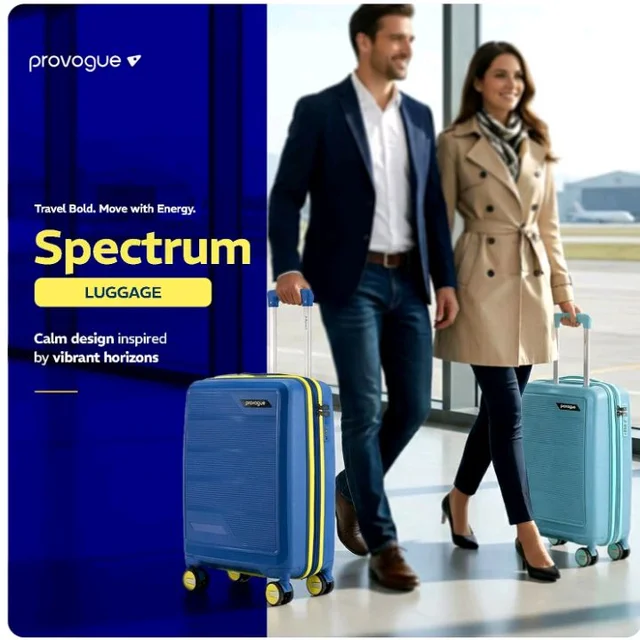 Provogue Spectrum Hard-Sided PP 65 Cm Trolley Bags for Travel Medium Size | Expandable Luggage Suitcase with 8 Wheels | Combination Lock | 5 Year Warranty (Frost Fade Blue)