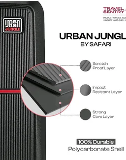 Urban Jungle by Safari Medium, The Caliber (65cm) Trolley, 70L Capacity Hard Sided Polycarbonate Suitcase, TSA Lock, Anti Theft Zipper, 8 Silent Spinner Wheels (Carbon Black)