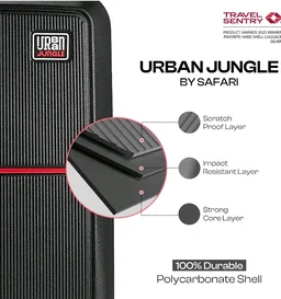 Urban Jungle by Safari Medium, The Caliber (65cm) Trolley, 70L Capacity Hard Sided Polycarbonate Suitcase, TSA Lock, Anti Theft Zipper, 8 Silent Spinner Wheels (Carbon Black)
