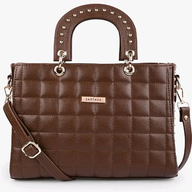 Women,SQuilted Faux Leather Satchel Handbag | Diamond Cut Cross Shoulder & Handheld Bag with Studded Top Handle & Adjustable Sling Strap | Stylish Ladies Purse for Office & Travel