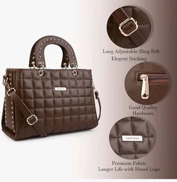 Women,SQuilted Faux Leather Satchel Handbag | Diamond Cut Cross Shoulder & Handheld Bag with Studded Top Handle & Adjustable Sling Strap | Stylish Ladies Purse for Office & Travel