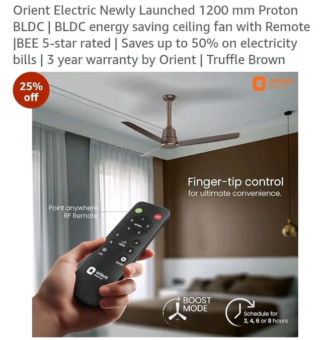 Orient Electric Newly Launched 1200 mm Proton BLDC | BLDC energy saving ceiling fan with Remote |BEE 5-star rated | Saves up to 50% on electricity bills | 3 year warranty by Orient | Truffle Brown
25%
off
- Truffle Brown