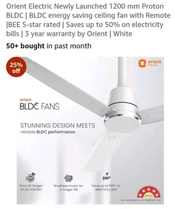 Orient Electric Newly Launched 1200 mm Proton BLDC | BLDC energy saving ceiling fan with Remote |BEE 5-star rated | Saves up to 50% on electricity bills | 3 year warranty by Orient | White - White
