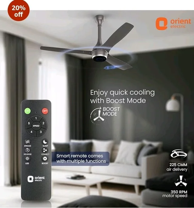 Orient Electric Newly Launched 1200 mm Aeon VC Smart BLDC ceiling fan for home |BEE 5-star rated | IOT Enabled & Remote Control | Two-Way Rotation for | 5 year warranty by Orient | Magma Grey - Magma Grey