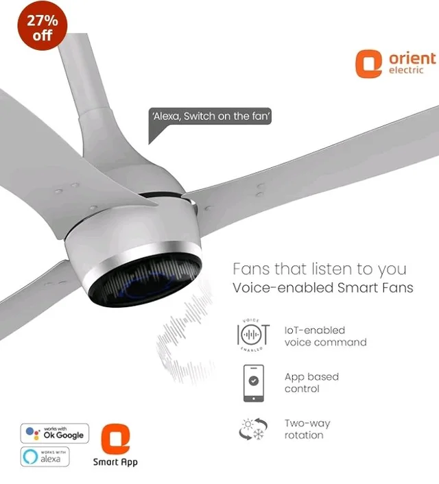 Orient Electric Newly Launched 1200 mm Aeon VC Smart BLDC Ceiling Fan for Home |BEE 5-Star Rated | IOT Enabled & Remote Control | Two-Way Rotation | 5 year warranty by Orient | Pixel White - Pixel White