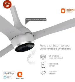 Orient Electric Newly Launched 1200 mm Aeon VC Smart BLDC Ceiling Fan for Home |BEE 5-Star Rated | IOT Enabled & Remote Control | Two-Way Rotation | 5 year warranty by Orient | Pixel White - Pixel White