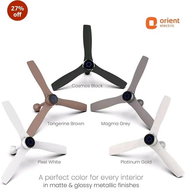 Orient Electric Newly Launched 1200 mm Aeon VC Smart BLDC Ceiling Fan for Home |BEE 5-Star Rated | IOT Enabled & Remote Control | Two-Way Rotation | 5 year warranty by Orient | Pixel White - Pixel White