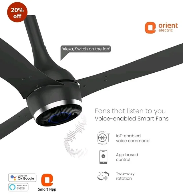 Orient Electric Newly Launched 1200 mm Aeon VC Smart BLDC ceiling fan for home |BEE 5-star rated | IOT Enabled & Remote Control | Two-Way Rotation | 5 year warranty by Orient | Cosmos Black - Cosmos Black