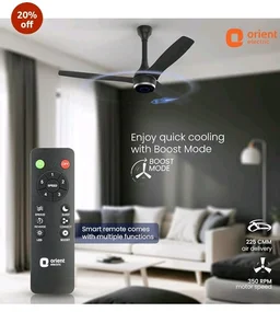 Orient Electric Newly Launched 1200 mm Aeon VC Smart BLDC ceiling fan for home |BEE 5-star rated | IOT Enabled & Remote Control | Two-Way Rotation | 5 year warranty by Orient | Cosmos Black - Cosmos Black